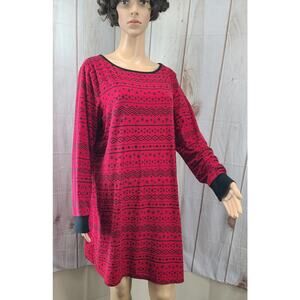 Croft & Barrow Women L Red/Black Pattern Knee Length Long Sleeves Nightgown